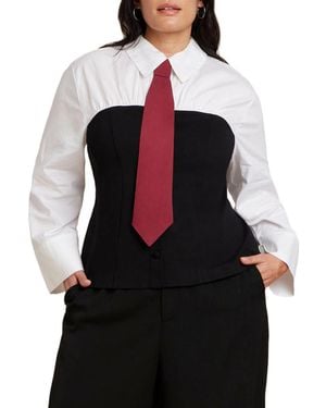 Eloquii Plus Size Bustier Button Up Twofer - Black