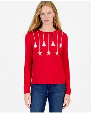 Nautica Bells And Stars Holiday Ornament Sweater - Red
