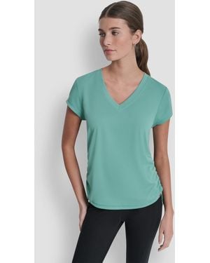 DKNY Ruched Side Seams V-neck Tech T-shirt - Green