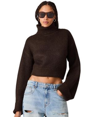 Steve Madden Adelaide Turtleneck Cropped Ribbed-knit Sweater - Black