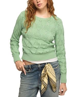 Lucky Brand Acrylic Lace Crewneck Sweater - Green