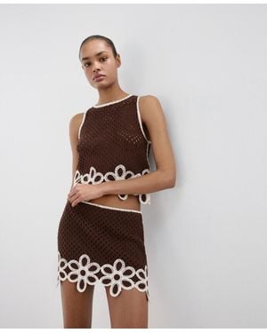 Mango Floral Embroidery Crocheted Skirt - White