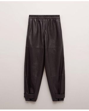 Mango Leather Buttoned Hem Pants - Gray