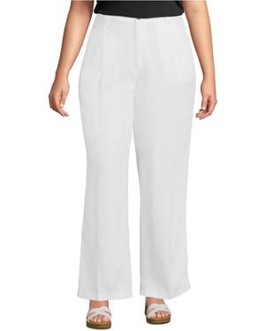Lands' End Plus Size High Rise Wide Leg Linen Pleated Pants - White