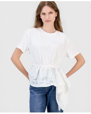 Nautica Asymmetrical Eyelet-embroidered Top - White