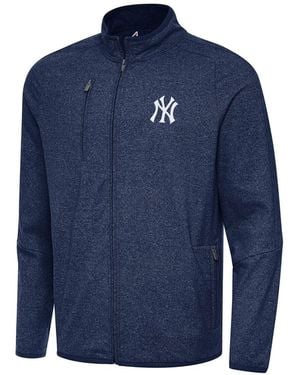 Antigua New York Yankees Hold-up Tri-blend Full-zip Jacket - Blue