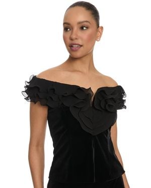 Muse Off-the-shoulder Velvet Ruffle Blouse - Black