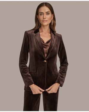 Donna Karan Velvet One Button Jacket - Brown