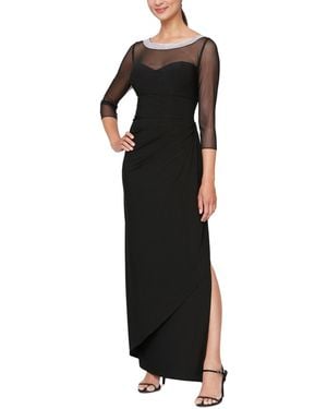 Alex Evenings Petite 3/4-sleeve Illusion Ruffled Gown - Black
