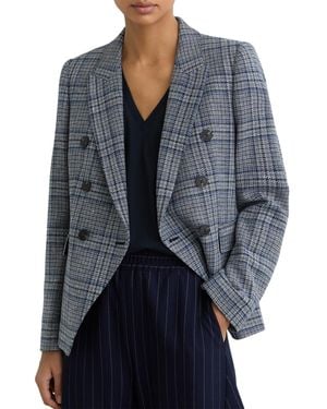 Reiss Double-breasted Check Cotton-linen Blazer - Blue