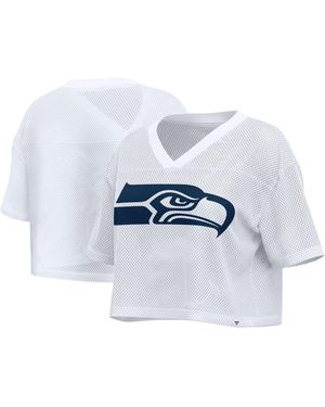 Fanatics Seattle Seahawks Oversized Mesh Cropped V-neck Jersey - White