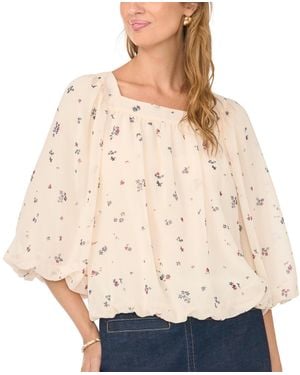 Vince Camuto Square Neck Floral 3/4-sleeve Blouse - Natural