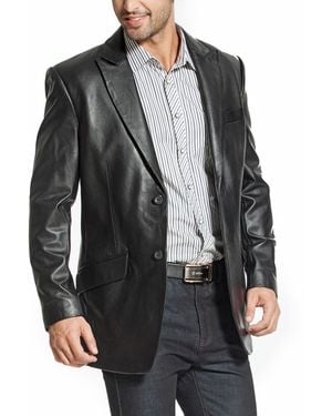 BGSD Men Peak Lapel Two-button Leather Blazer - Gray