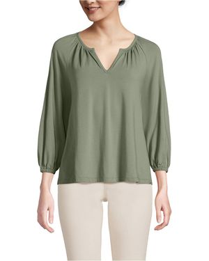 Lands' End Lightweight Jersey Notch Neck Gather Blouse - Green
