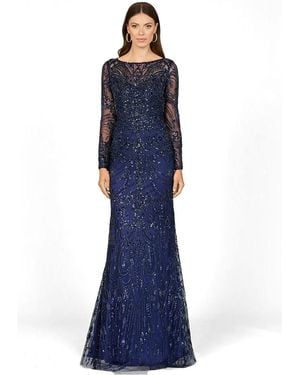 Lara Long Sleeve Lace Gown - Blue