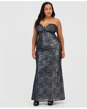 B Darlin Trendy Plus Size Corset Metallic Gown - Black