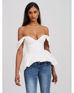 Miss Circle Qistina Off-shoulder Bubble Hem Peplum Cotton Top - White