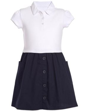 Nautica Little Girls Uniform 2 Tone Interlock Dress - White