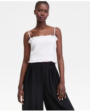 On 34th Linen Blend Smocked Cropped Top - White