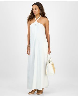 INC International Concepts Petite Braided-neck Maxi Dress - White