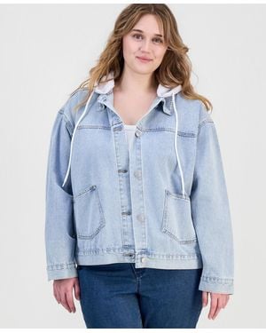 Madden Girl Trendy Plus Size Hooded Denim Jacket - Blue