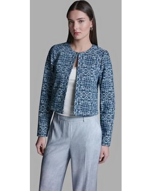 BCBGMAXAZRIA Boxy Square Print Jacket - Blue