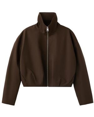 Mango Cropped Funnel-neck Oversized Jacket - Brown