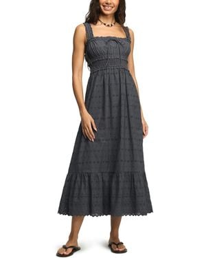 Lucky Brand Smocked Waist Square Neck Midi Dress - Black