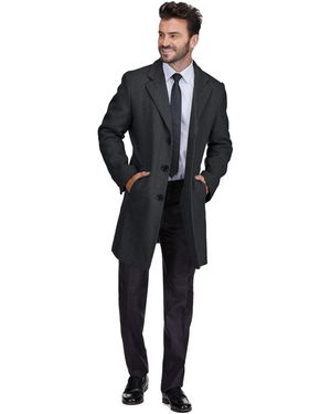 Braveman Big & Tall Tailored Wool Blend Notch Collar Wool Blend Walker Car Coat - Black