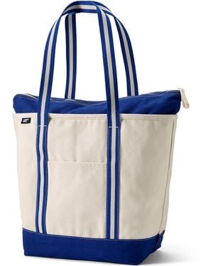 Lands' End Large 5 Pocket Zip Top Long Handle Canvas Tote Bag - Blue
