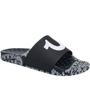 TRUE RELIGION 112 Paisley Footbed Horseshoe Logo Slide - Black