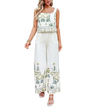 CUPSHE Tropical Print Wide Leg Jumpsuit - White