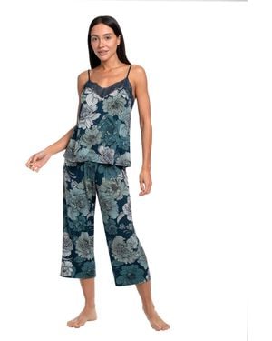 Linea Donatella Lace Trim Top And Cropped Pants - Blue