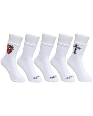 Ed Hardy Heart Print Half Cushion Arch Support Crew Socks - White