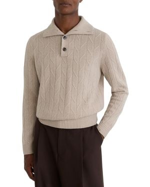 Reiss Half-button Ribbed Funnel-neck Cable-knit Wool Sweater - Gray