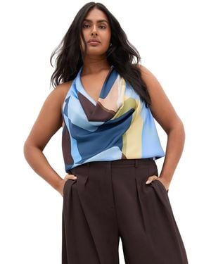 City Chic Plus Size Chloe Abstract Print Cowl Neck Top - Blue