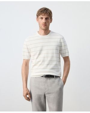 Mango Striped Jersey T-shirt - White