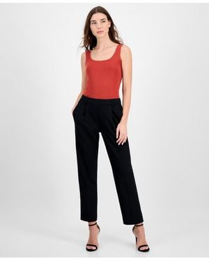 Tahari Solid-color Twill Crepe Straight-leg Pants - Red