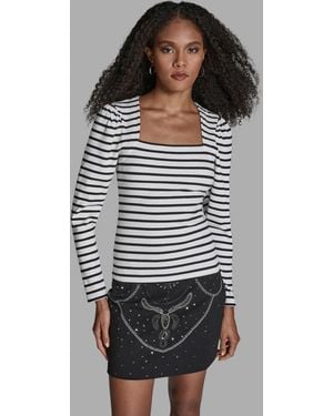 BCBGMAXAZRIA Stripe Square Neck Long-sleeve Top - Gray