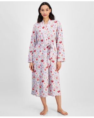Charter Club Cotton Floral Long Robe - Red