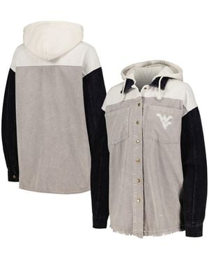 Gameday Couture Gray/navy West Virginia Mountaineers Vintage Wash Corduroy Full-snap Hooded Shacket - Black