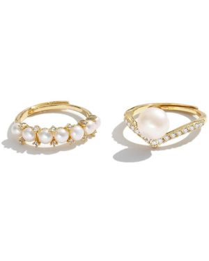 Classicharms Freshwater Pearl Stackable Ring Set - White