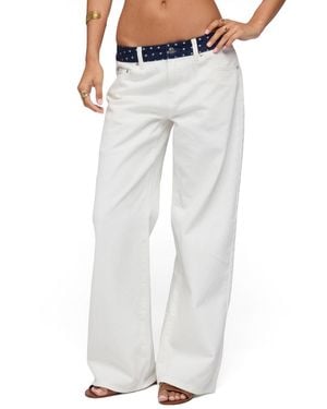Edikted Polka Dot Waistband Low Rise baggy Jeans - White