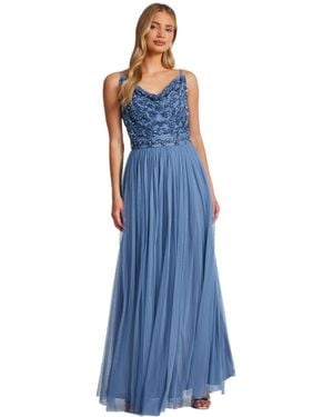 Quiz Cowl Neck Mesh Skirt Maxi Dress - Blue