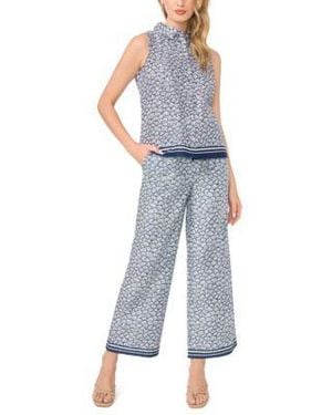 Cece Sleeveless Button Down Top Pull On Pants - Blue