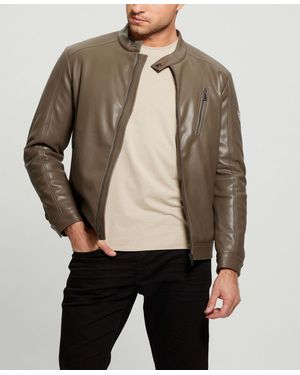 Guess Leather Biker Jacket - Natural