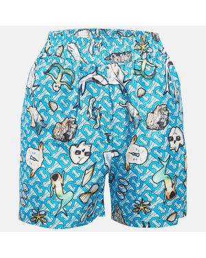 Pre-owned Burberry Blue Tawney Print Silk Shorts