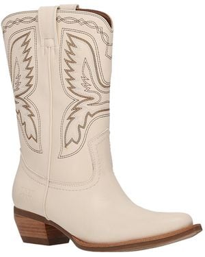FRYE and CO Irlene Short Deco Stitch Almond Toe Boots - Natural
