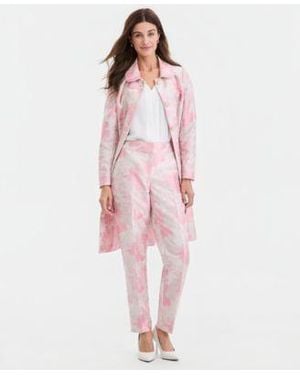 Kasper Floral Jacquard Three Button Topper High Rise Slim Pants - Pink