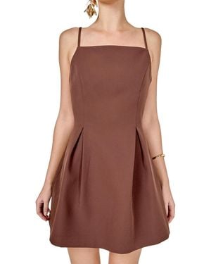 Endless Rose Pleated Structured Mini Dress - Brown